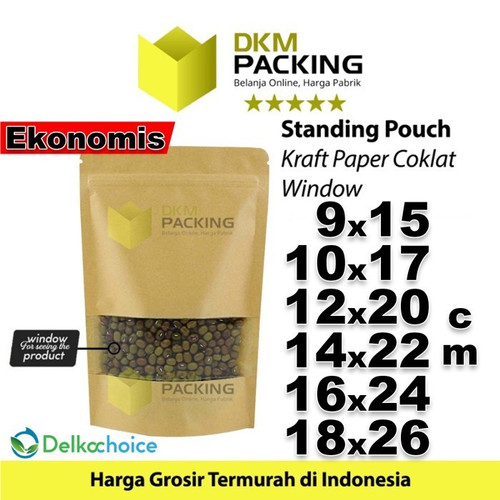Standing Pouch Kraft Paper 14x22cm EKONOMIS WINDOW Ziplock Delkochoice