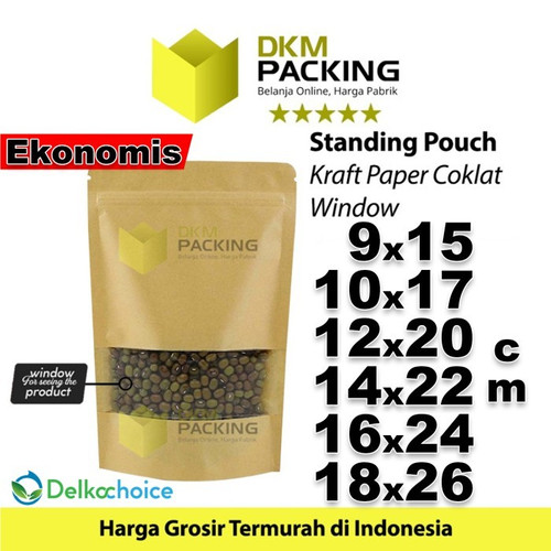 Standing Pouch Kraft Paper 12x20cm EKONOMIS WINDOW Ziplock Delkochoice
