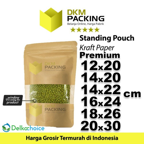 Kraft Paper Standing Pouch 14x22cm Window Ziplock Kemasan Makanan