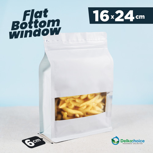 FLAT BOTTOM WINDOW WHITE ALU FOIL Standing Pouch DELKOCHOICE PREMIUM