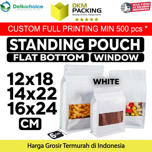 FLAT BOTTOM WINDOW 14x22cm WHITE ALU FOIL Standing Pouch DELKOCHOICE