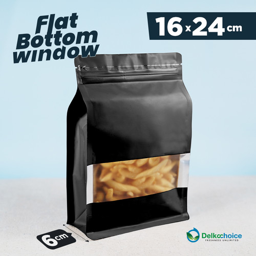 FLAT BOTTOM WINDOW BLACK ALU FOIL Standing Pouch DELKOCHOICE PREMIUM