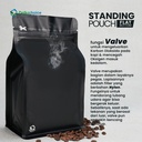 Flat Bottom VALVE 18x28cm Standing Pouch Ziplock Plastik Klip Hitam