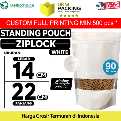 Standing Pouch PUTIH 14x22cm WINDOW ZIPLOCK DELKOCHOICE ALU FOIL