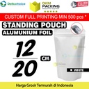 Standing Pouch PUTIH 12x20cm NON WINDOW ZIPLOCK Plastik Klip ALU FOIL