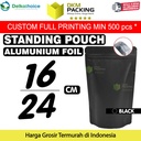 Standing Pouch HITAM 16x24cm NON WINDOW ZIPLOCK Plastik Klip ALU FOIL