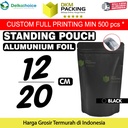 Standing Pouch HITAM 12x20cm NON WINDOW ZIPLOCK Plastik Klip ALU FOIL