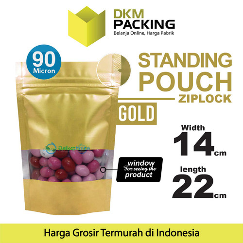 Standing Pouch GOLD 14x22cm WINDOW ZIPLOCK DELKOCHOICE ALU FOIL