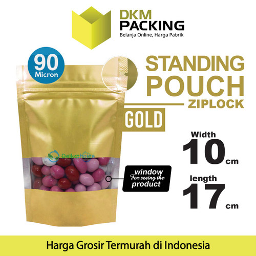 Standing Pouch GOLD 10x17cm WINDOW ZIPLOCK DELKOCHOICE ALU FOIL