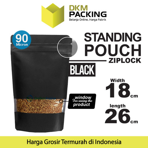 Standing Pouch HITAM 18x26cm WINDOW ZIPLOCK DELKOCHOICE ALU FOIL