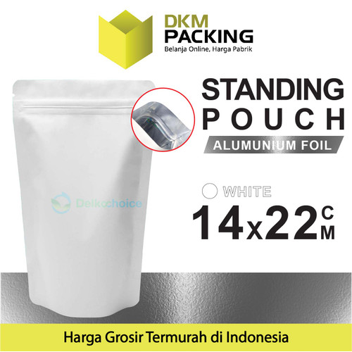 Standing Pouch PUTIH 14x22cm NON WINDOW ZIPLOCK Plastik Klip ALU FOIL