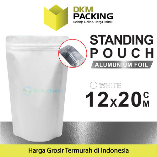 Standing Pouch PUTIH 12x20cm NON WINDOW ZIPLOCK Plastik Klip ALU FOIL