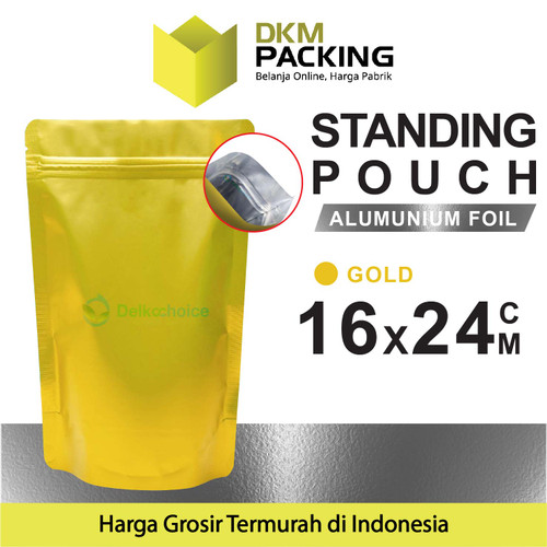 Standing Pouch GOLD 16x24cm NON WINDOW ZIPLOCK Plastik Klip ALU FOIL