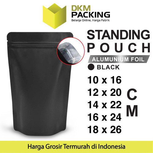 Standing Pouch HITAM NON WINDOW ZIPLOCK Plastik Klip ALU FOIL