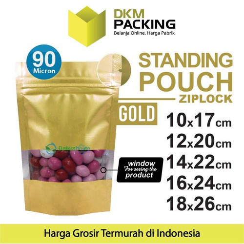 Standing Pouch GOLD 14x22cm WINDOW ZIPLOCK DELKOCHOICE ALU FOIL