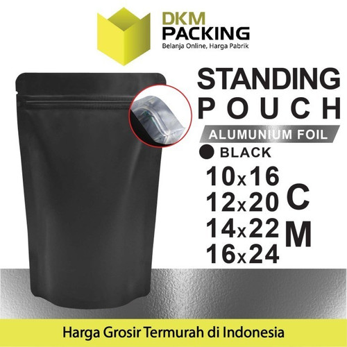 Standing Pouch HITAM 16x24cm NON WINDOW ZIPLOCK Plastik Klip ALU FOIL