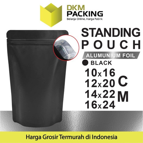 Standing Pouch HITAM 14x22cm NON WINDOW ZIPLOCK Plastik Klip ALU FOIL