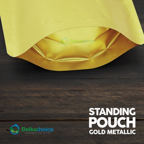 Standing Pouch GOLD 14x22cm WINDOW ZIPLOCK DELKOCHOICE ALU FOIL