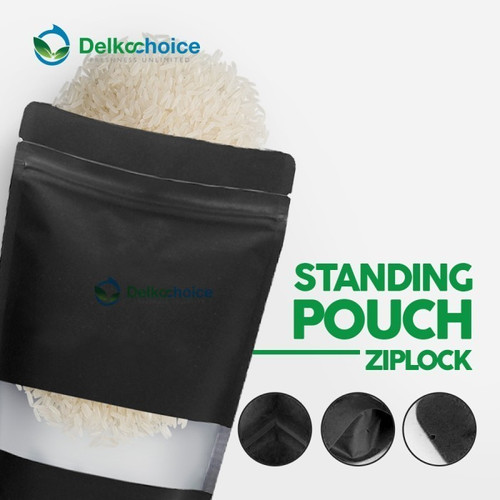 Standing Pouch HITAM 18x26cm WINDOW ZIPLOCK DELKOCHOICE ALU FOIL