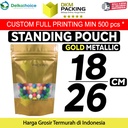 Standing Pouch Gold Window Foil 18x26cm Ziplock Kemasan Makanan Emas