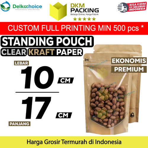 Standing Pouch Clear Kraft Paper 10x17 Ziplock Kombinasi Plastik Klip