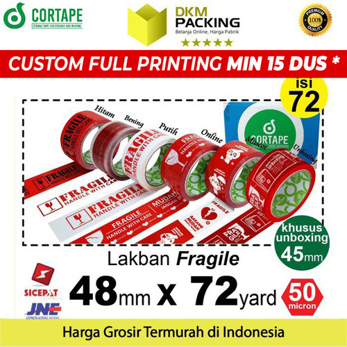 Lakban FRAGILE 48mm PREMIUM Plakban Isolasi TERMURAH / DUS KARGO