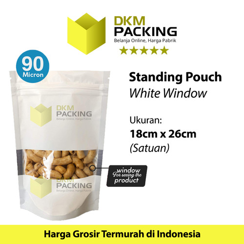 Standing Pouch White Window Foil 18x26cm Ziplock Kemasan Makanan Putih