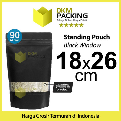 Standing Pouch Black Window Foil 18x26cm Ziplock Kemasan Makanan Hitam