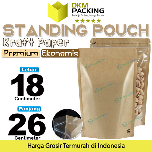 Standing Pouch Clear Kraft Paper 18x26 Ziplock Kombinasi Plastik Klip