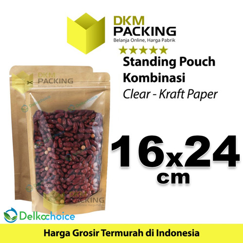 Standing Pouch Clear Kraft Paper 16x24 Ziplock Kombinasi Plastik Klip