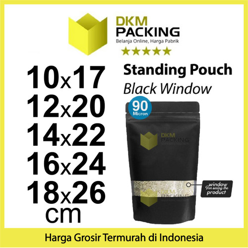 Standing Pouch Black Window Foil 18x26cm Ziplock Kemasan Makanan Hitam