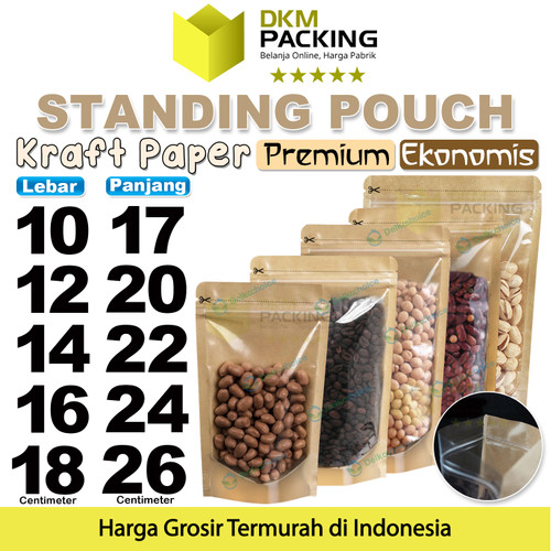 Standing Pouch Clear Kraft Paper 18x26 Ziplock Kombinasi Plastik Klip