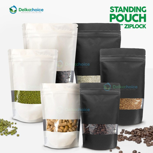 Standing Pouch Black Window Foil 18x26cm Ziplock Kemasan Makanan Hitam