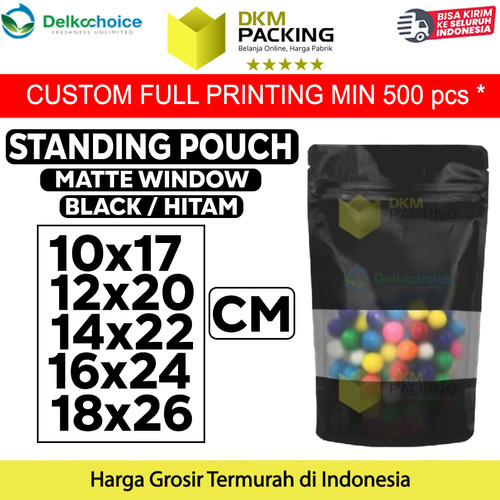 Plastik Klip BLACK MATTE WINDOW VARIAN Standing Pouch Kemasan Makanan