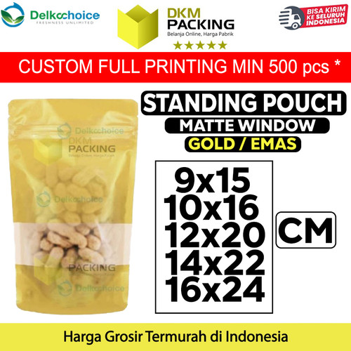 Standing Pouch GOLD MATTE WINDOW VARIAN Plastik Klip Kemasan Makanan