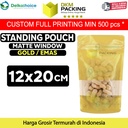 Plastik Klip 12x20 GOLD MATTE WINDOW Standing Pouch Kemasan Makanan
