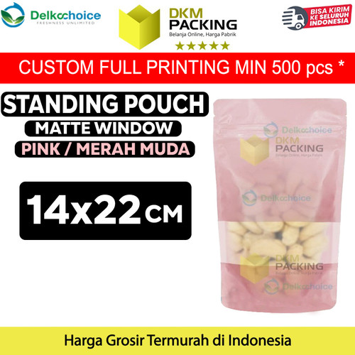 Plastik Klip 14x22cm PINK MATTE WINDOW Standing Pouch Kemasan Makanan