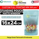 Standing Pouch 16x24cm BLUE MATTE WINDOW Plastik Kemasan Makanan
