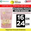 Standing Pouch 16x24cm PINK MATTE WINDOW Plastik Kemasan Makanan