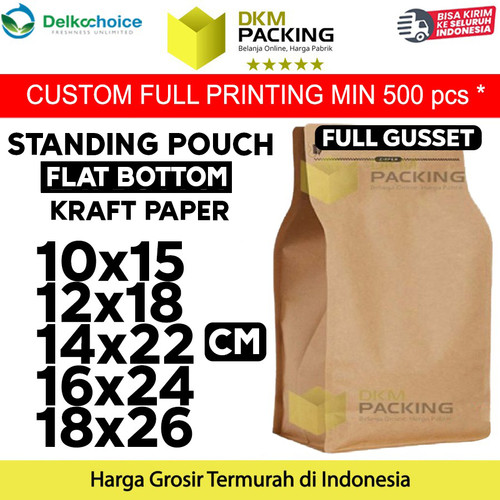 Standing Pouch FLAT BOTTOM KRAFT PAPER Kemasan Makanan DELKOCHOICE