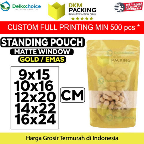 Plastik Klip GOLD MATTE WINDOW VARIAN Standing Pouch Kemasan Makanan