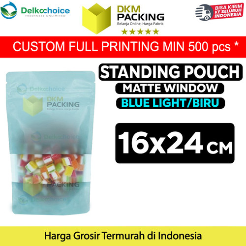 Plastik Klip 16x24cm BLUE MATTE WINDOW Standing Pouch Kemasan Makanan