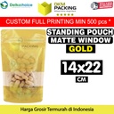 Plastik Klip 14x22cm GOLD K MATTE WINDOW Standing Pouch Kemasan Makana