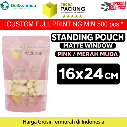 Plastik Klip 16x24cm PINK MATTE WINDOW Standing Pouch Kemasan Makanan