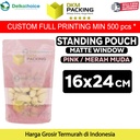Plastik Klip 16x24cm PINK MATTE WINDOW Standing Pouch Kemasan Makanan