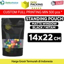 Plastik Klip 14x22cm BLACK MATTE WINDOW Standing Pouch Kemasan Makanan