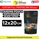 Plastik Klip 12x20 BLACK MATTE WINDOW Standing Pouch Kemasan Makanan