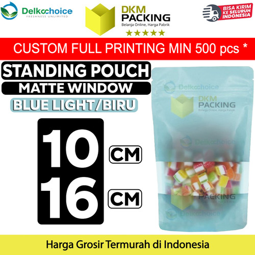 Standing Pouch 10x16cm BLUE MATTE WINDOW Plastik Kemasan Makanan