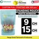 Standing Pouch 9x15cm BLUE MATTE WINDOW Plastik Kemasan Makanan