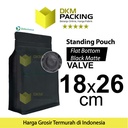 Flat Bottom VALVE 18x26cm Hitam Standing Pouch Ziplock Plastik Klip